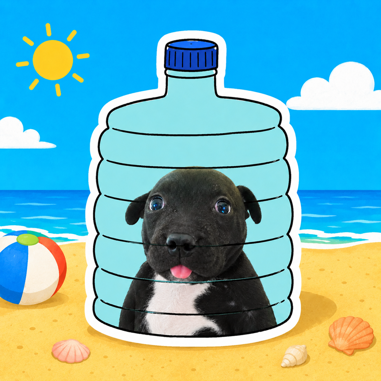 The jug standing on a bright cartoon beach