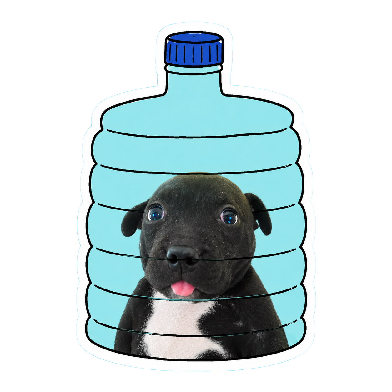 A puppy inside a large water jug